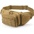 Men's tactical waist bag in black showing front storage compartments