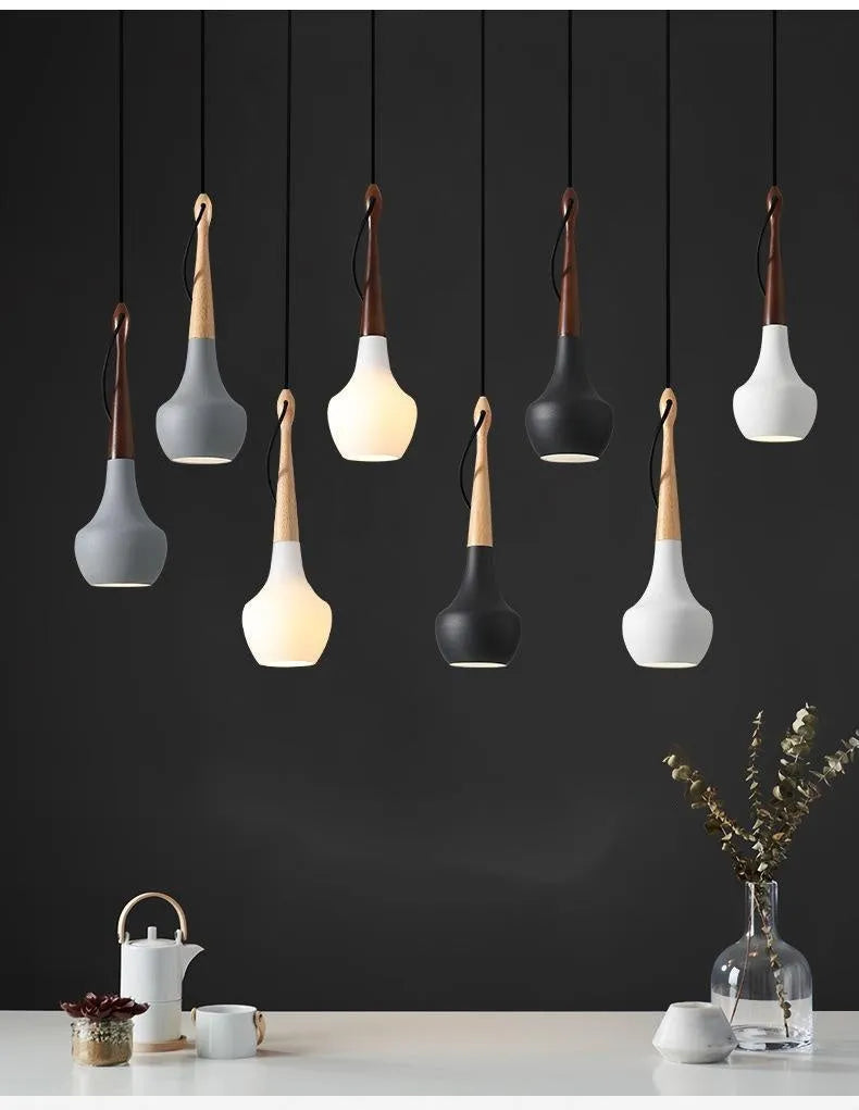 Postmodern minimalist dining room chandelier, adjustable 1.5 m height, black grey white, 110 × 350 mm, E27 LED