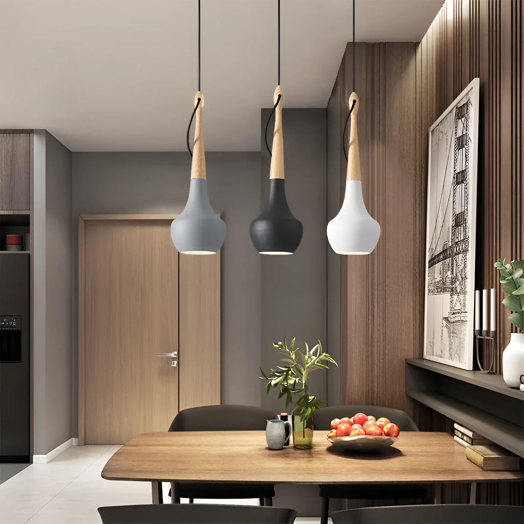 Postmodern minimalist dining room chandelier, adjustable 1.5 m height, black grey white, 110 × 350 mm, E27 LED