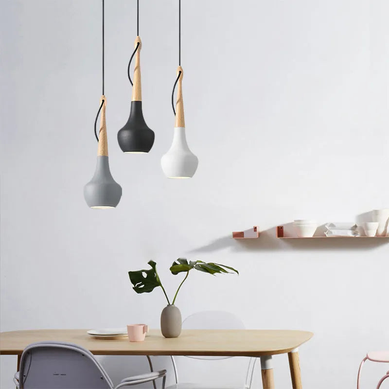 Postmodern minimalist dining room chandelier, adjustable 1.5 m height, black grey white, 110 × 350 mm, E27 LED