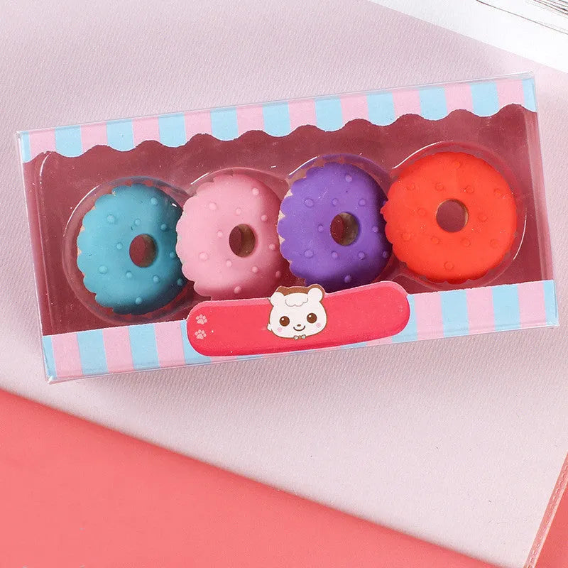 12 cartoon erasers in cone, ice cream, lollipop and donut shapes for students
