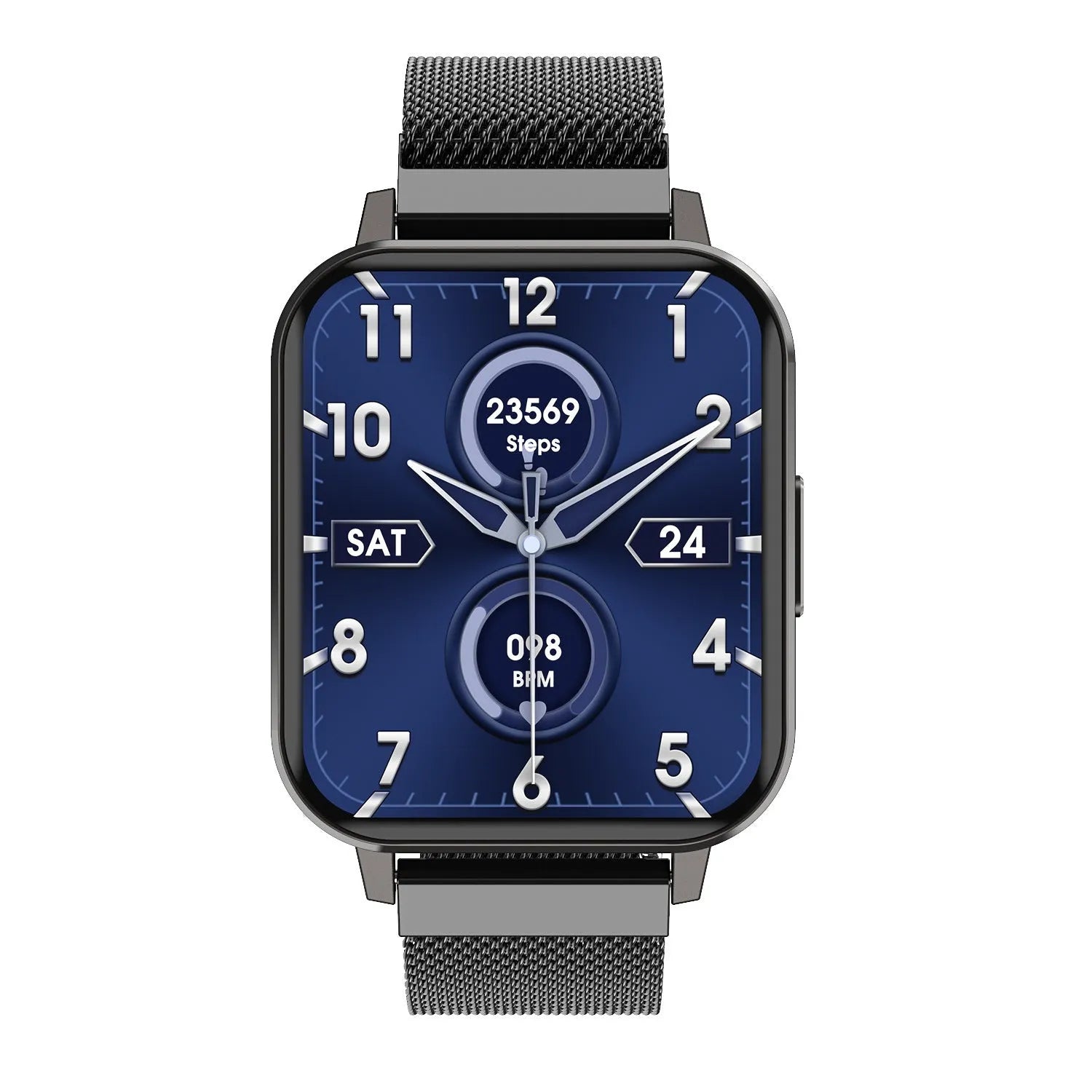 DTX smart watch with 1.78 inch HD display showing health metrics, offered with silicone and steel wristband options.