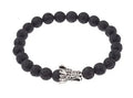 Cylindrical alloy bracelet with volcanic stone and white pine stone beads, 17-19cm adjustable, China style pattern