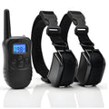 Waterproof remote dog training device in black ABS plastic with receiver collar and charging cable