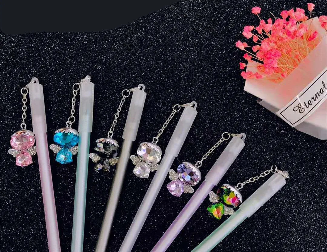 Little Angel Girl Water Pendant Gel Pen with diamond angel design and 15cm plastic body