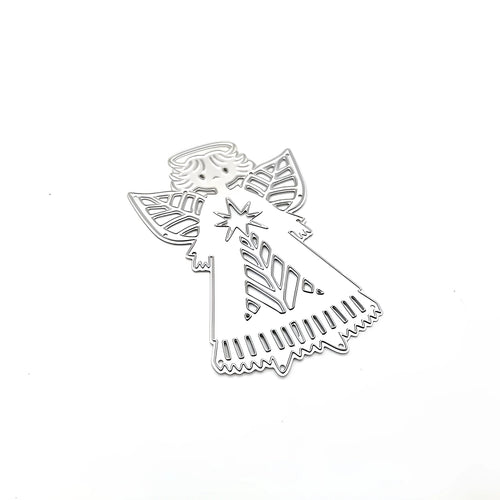 White carbon steel knife mould with an angel figure design for card embossing, 8cm by 6cm.