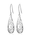 White carved drop shape stud earrings in platinum colour made from environmentally friendly copper