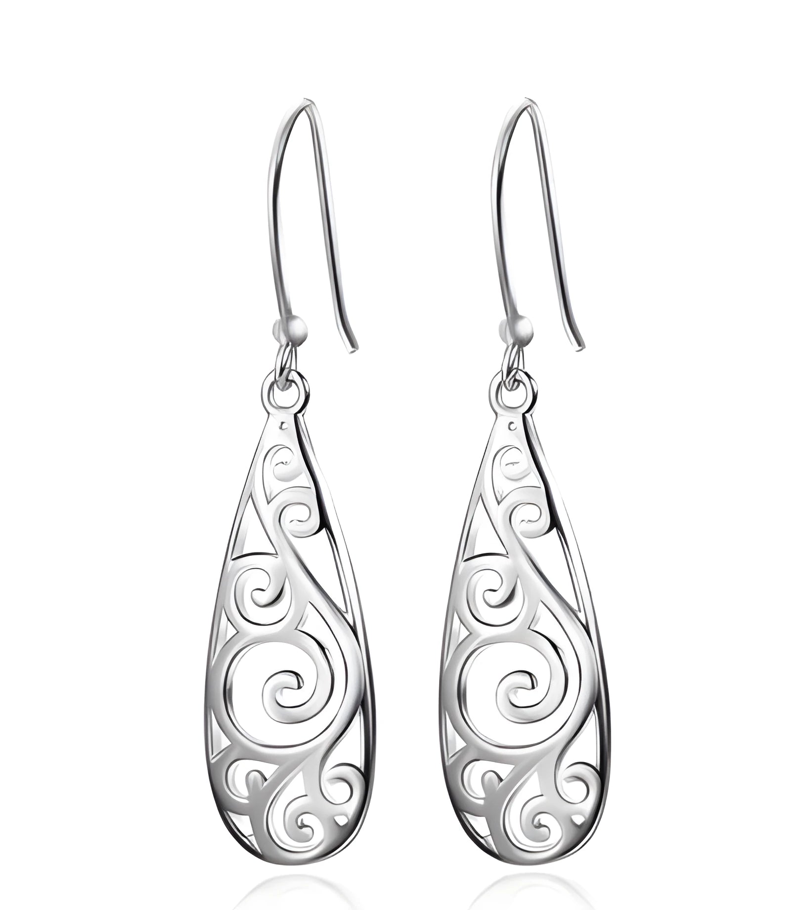 White carved drop shape stud earrings in platinum colour made from environmentally friendly copper