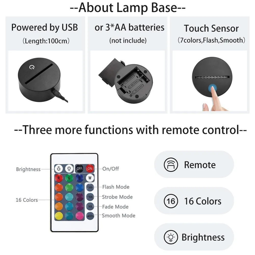 Black base touch remote control LED desk lamp with colourful acrylic shade, 200 mm size
