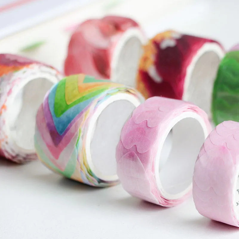Clover and paper craft tape roll showing blue, cherry blossom, mixed colour and violet options