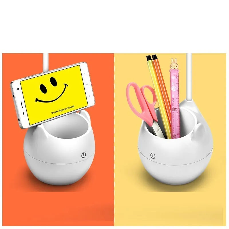 Rechargeable LED clip desk lamp with adjustable brightness settings and dual charging options