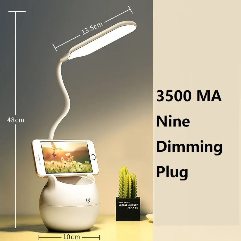 Rechargeable LED clip desk lamp with adjustable brightness settings and dual charging options