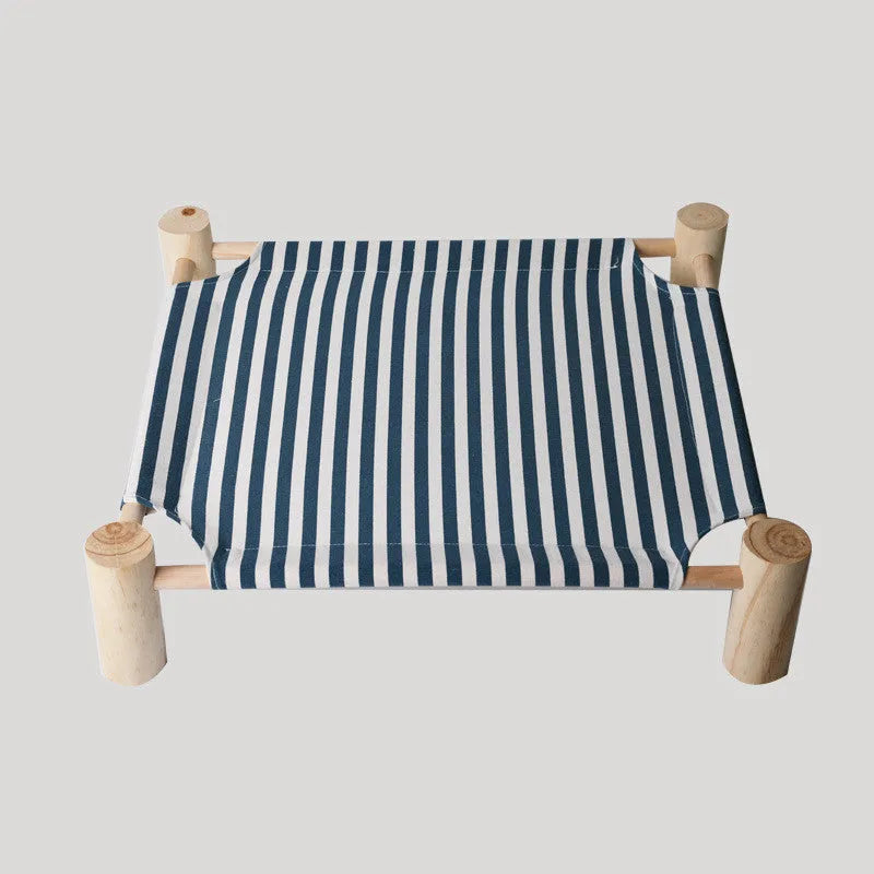 Solid wood raised pet bed with removable cloth cover, large size 65 x 53 x 13 cm, shown in a colour option