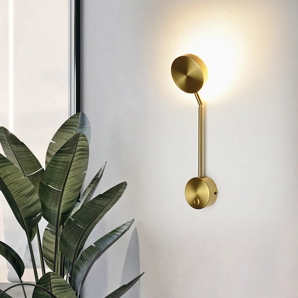 Golden LED wall lamp, 100x400mm square acrylic shade, 12W, optional rotary key switch, gold finish