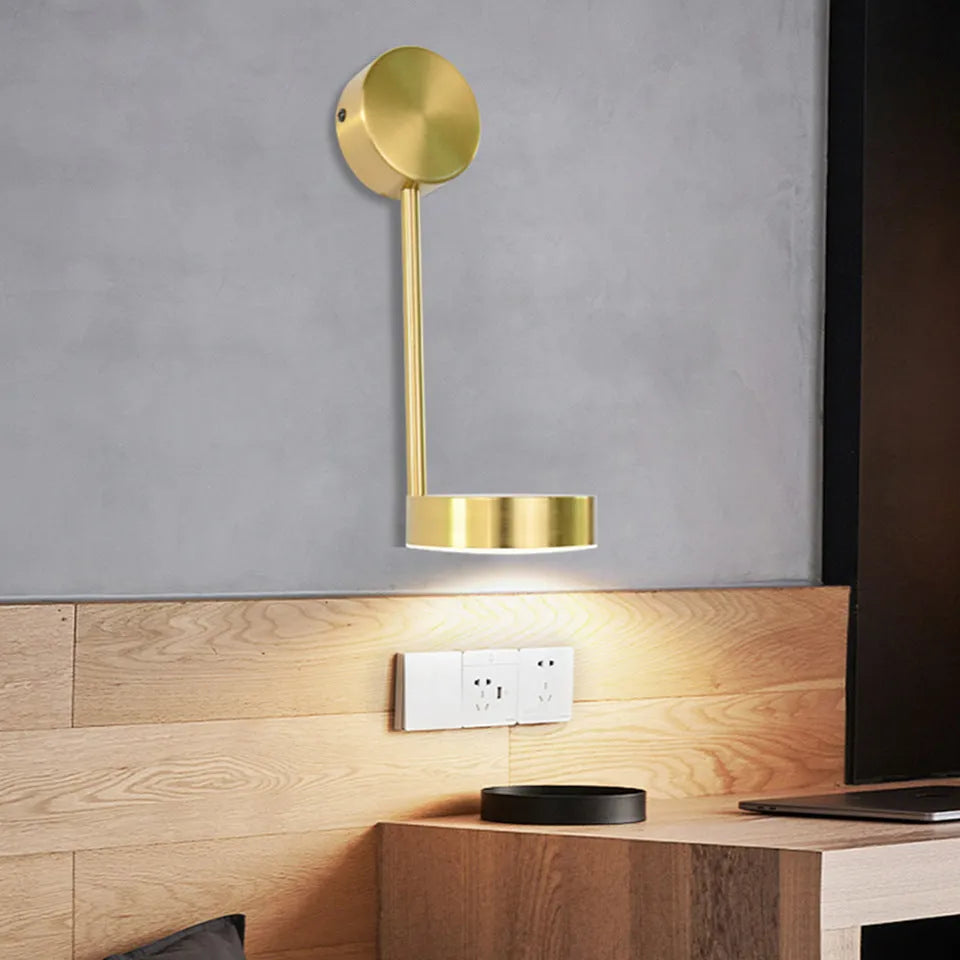 Golden LED wall lamp, 100x400mm square acrylic shade, 12W, optional rotary key switch, gold finish