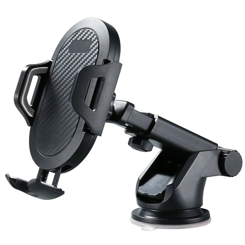 Car phone navigation bracket with red silicone suction cup mounted on car dashboard