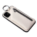 Pink PU leather phone case with a crossbody lanyard, showing the back with a zipped coin purse compartment.
