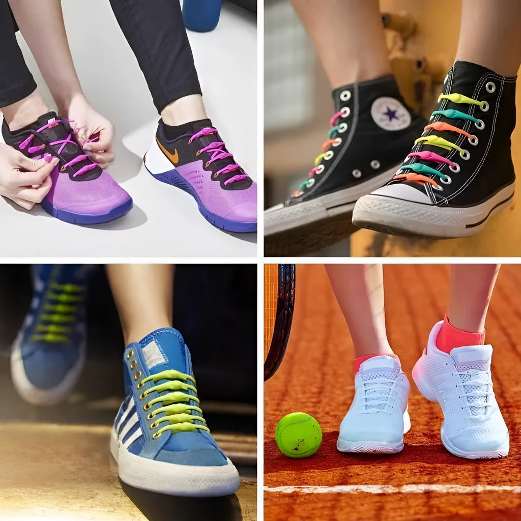 Elastic silicone shoelaces 11.5cm stretched to 30cm in 12 colours for sports shoes and trainers