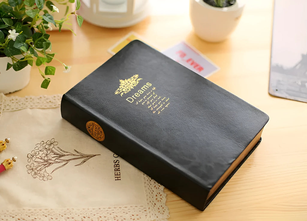 Jingu 25k thick notebook with imitation leather cover, shown in photo colour.