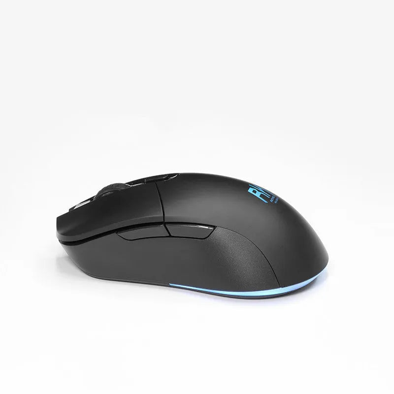 RK526 wireless mechanical keyboard and optical mouse set with USB charging cable in blue backlit colour