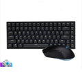 RK526 wireless mechanical keyboard and optical mouse set with USB charging cable in blue backlit colour