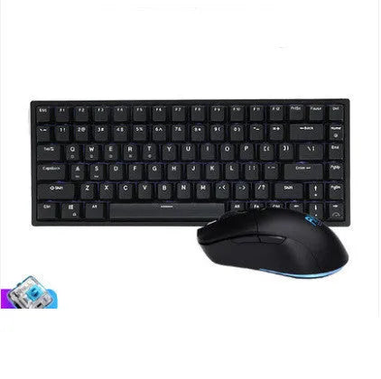 RK526 wireless mechanical keyboard and optical mouse set with USB charging cable in blue backlit colour