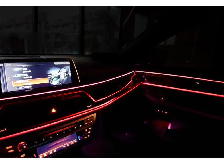 Car USB cold light atmosphere strip for dashboard or door panel gap, 12V, in blue green red pink white
