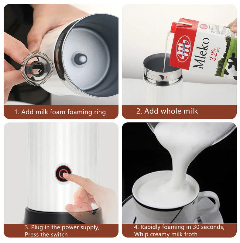 White electric milk frother and heater with 250ml capacity and touch button