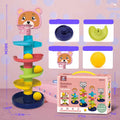 Rolling ball pile tower puzzle toy with colourful plastic spin track and rattles in a 31.5x7x24cm box