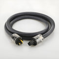 Hifi audio power cord with pure copper conductors showing EU and US plug options