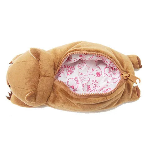 Brown wombat plush pencil case for school stationery storage