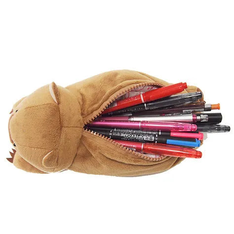 Brown wombat plush pencil case for school stationery storage