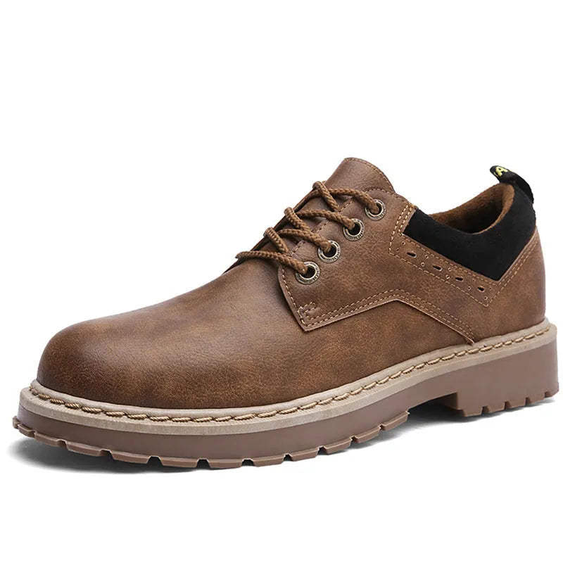 Men's round-toe lace-up casual shoes in black with a low-cut PU upper and flat rubber sole.