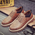 Men's round-toe lace-up casual shoes in black with a low-cut PU upper and flat rubber sole.