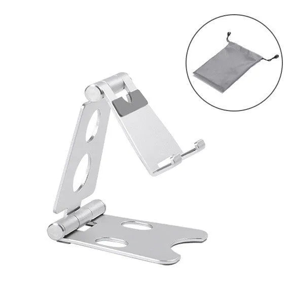 A14 folding metal universal mobile phone stand in five colour options on desktop