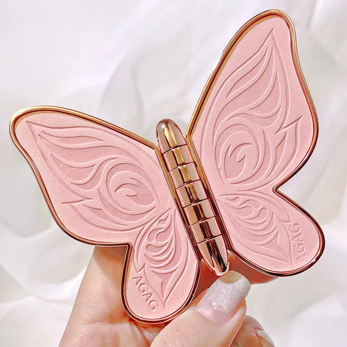 Butterfly-shaped 6-colour eyeshadow palette with matte and glitter shades in pink, yellow, purple and brown