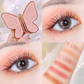 Butterfly-shaped 6-colour eyeshadow palette with matte and glitter shades in pink, yellow, purple and brown