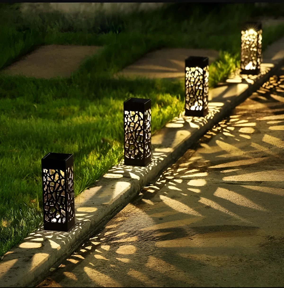 Black solar garden pathway light with stake, warm white 3000K, 6x6x28.5cm, waterproof outdoor lawn lamp