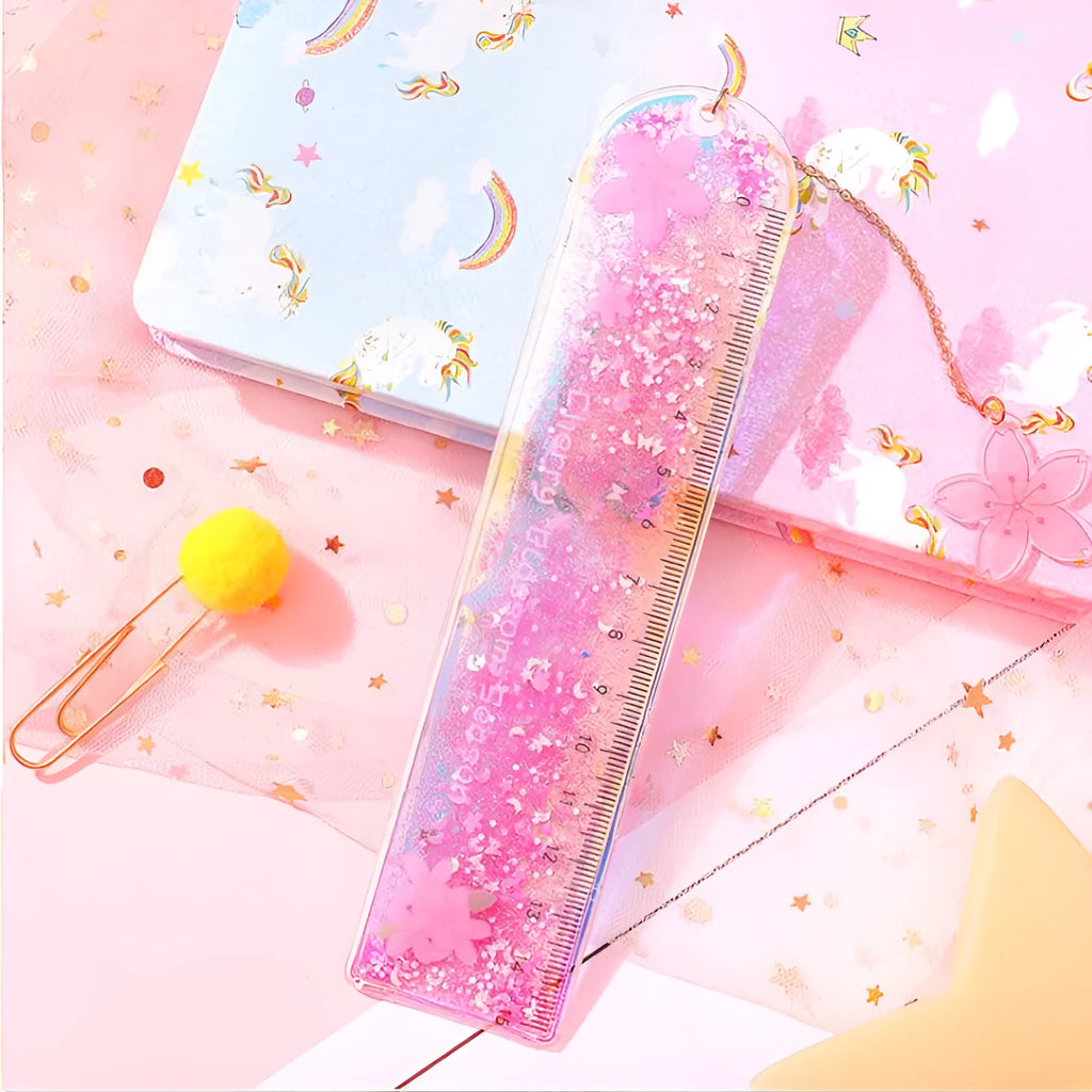 15cm heart-shaped laser PVC ruler with bookmark function in assorted colours
