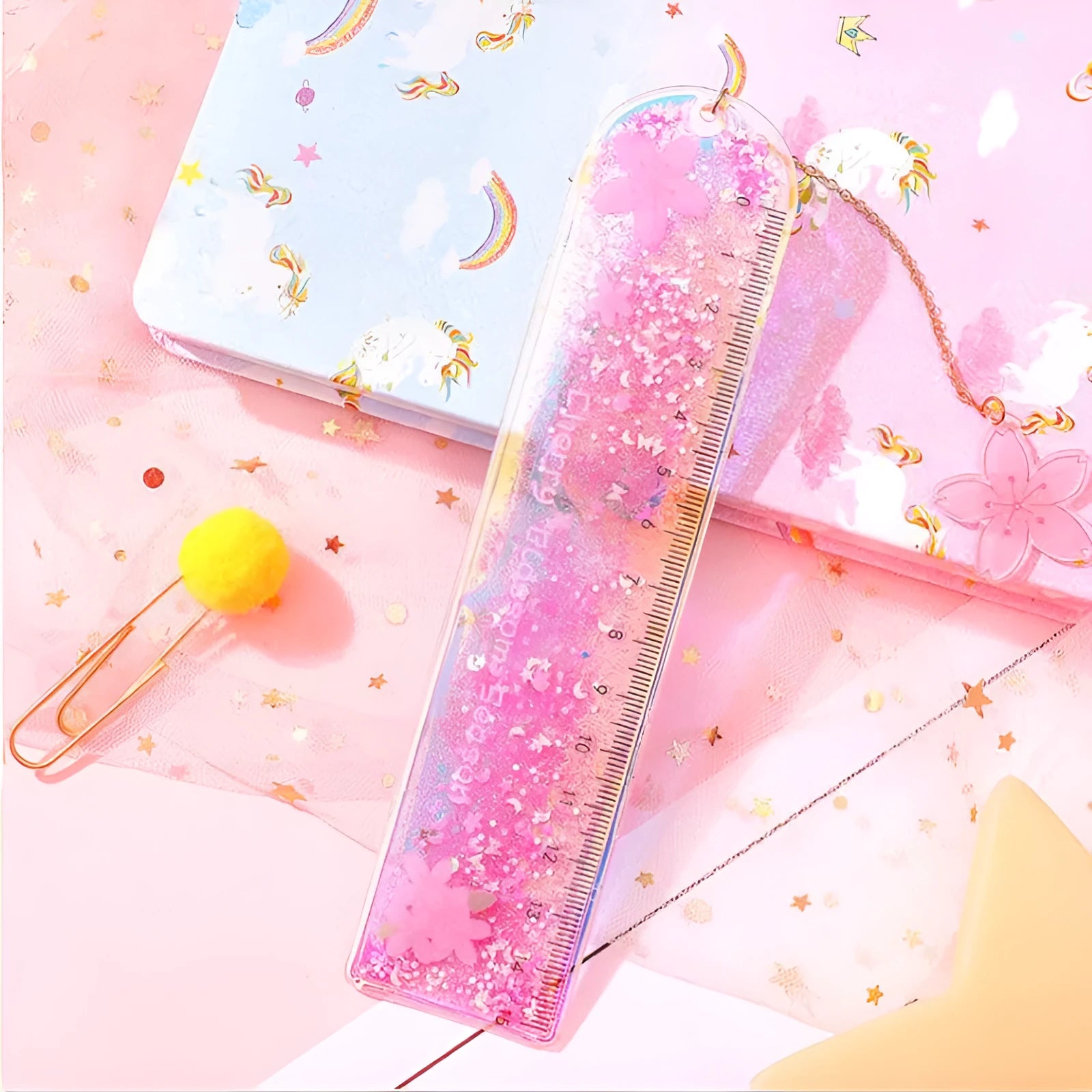 15cm heart-shaped laser PVC ruler with bookmark function in assorted colours
