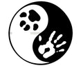 14cm x 14cm self adhesive car body sticker with yin yang and pet cat dog paw print pattern in Black or White.