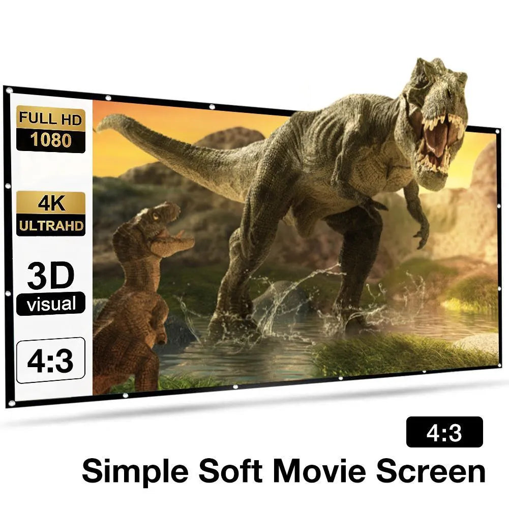 150-inch white portable pull-up projector screen on a tripod stand, shown in a folded position.