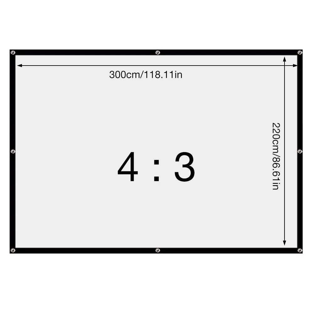 150-inch white portable pull-up projector screen on a tripod stand, shown in a folded position.