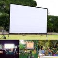 150-inch white portable pull-up projector screen on a tripod stand, shown in a folded position.