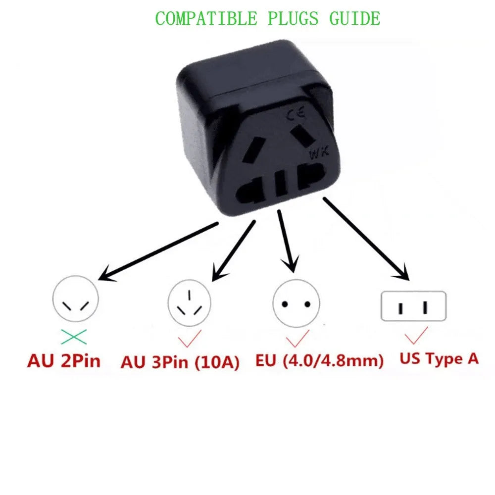 White square three-pin international power adapter plug with five output sockets
