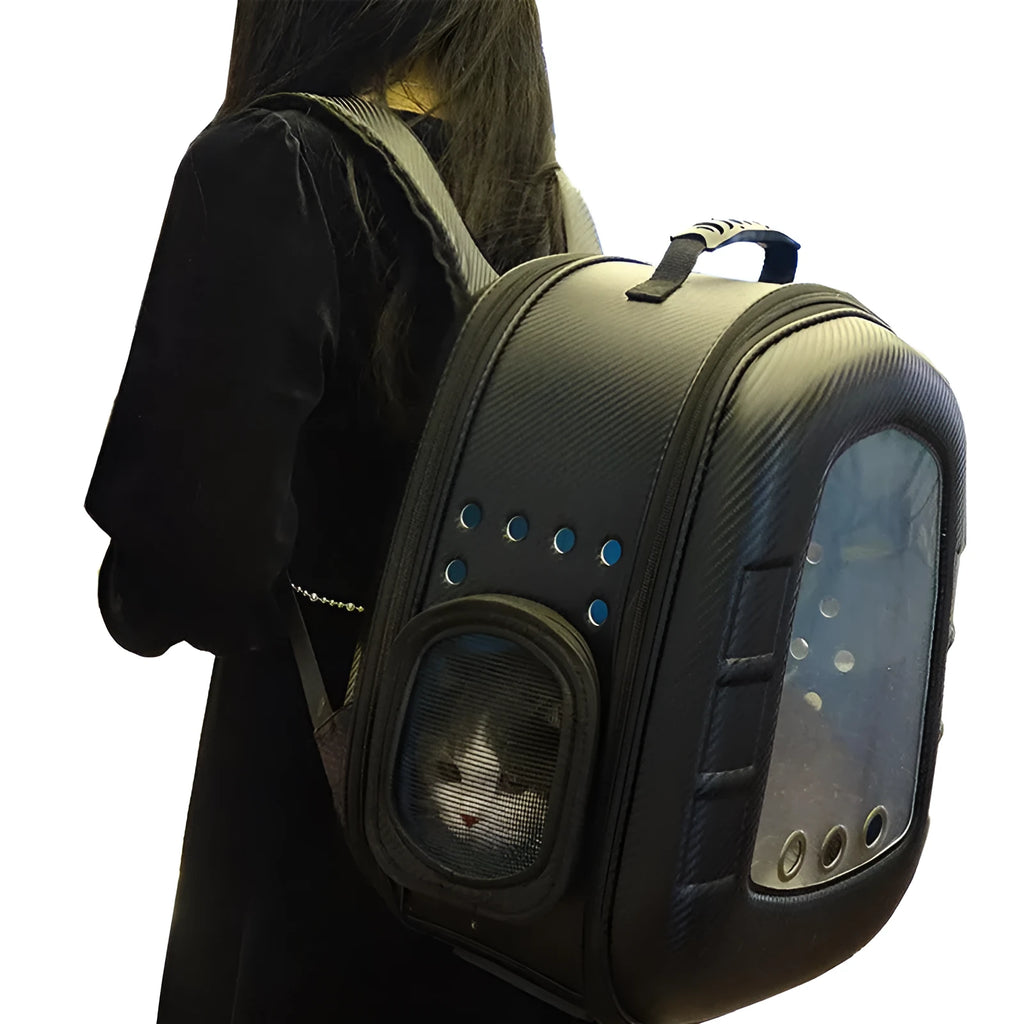Yellow pet capsule backpack for cats and small dogs, 35x24x40cm, with transparent front dome