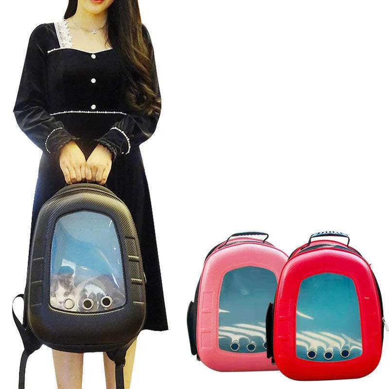 Yellow pet capsule backpack for cats and small dogs, 35x24x40cm, with transparent front dome