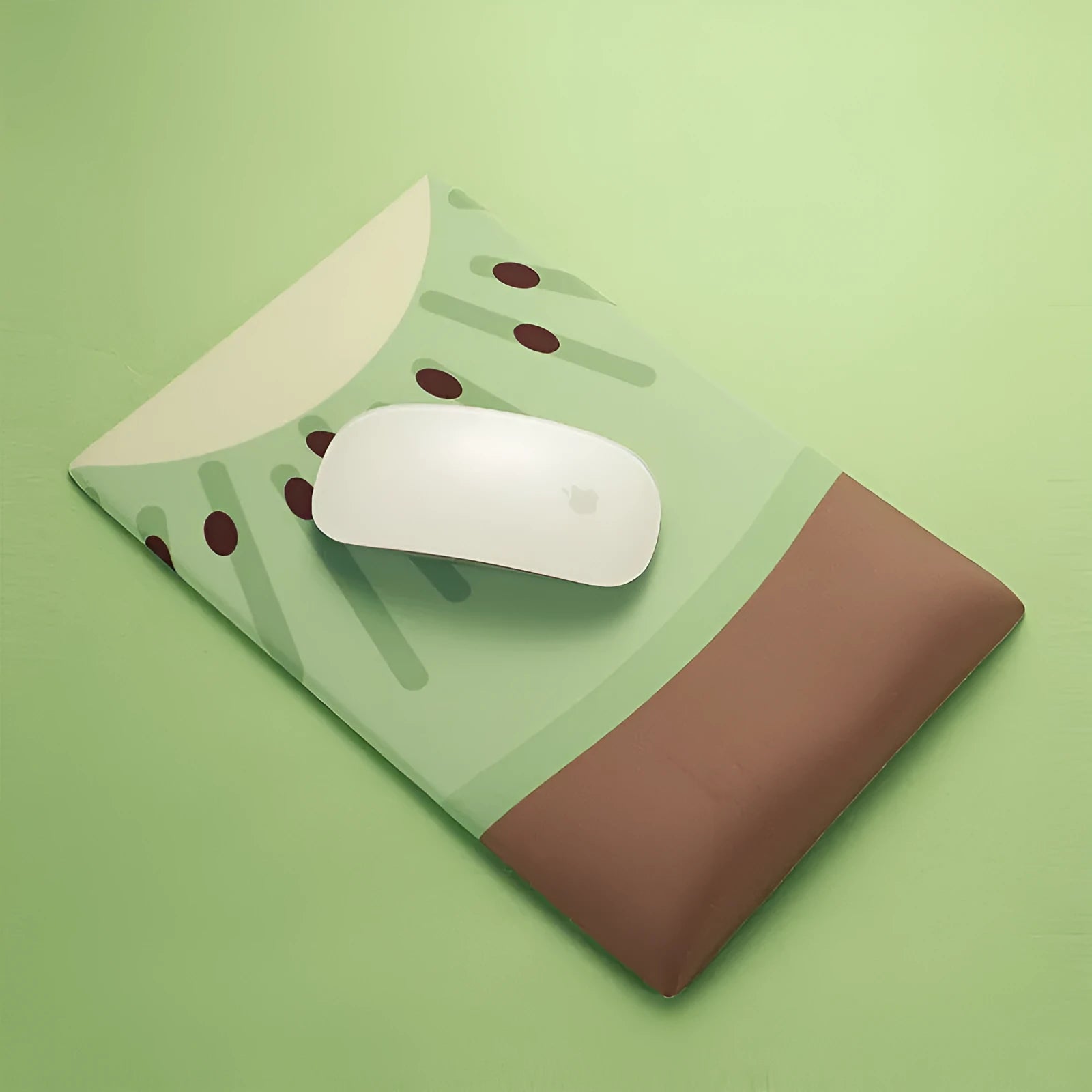 Green kiwi fruit design on a grey cloth mouse pad with a thick raised gel wrist rest and printed calculator.