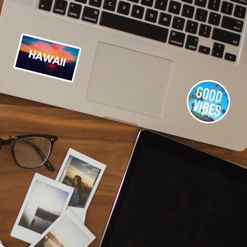 50 Hawaii-themed PVC stickers pre-cut 6-9cm in TYF-Hawaii 50 colourway