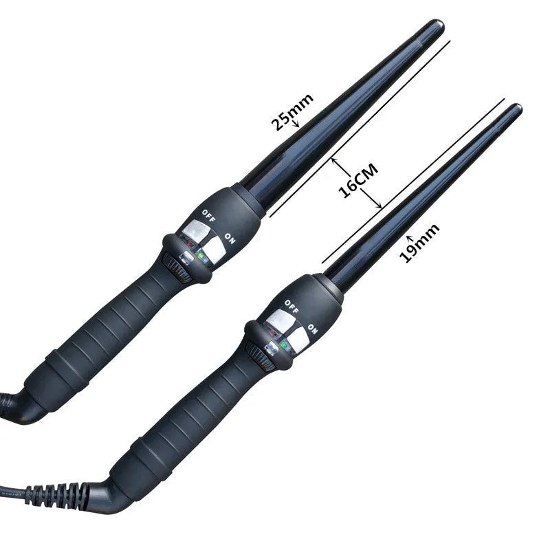 Black cone hair curler with ceramic glaze pear flower barrel, 19mm or 25mm, 65W, 2.5m cord